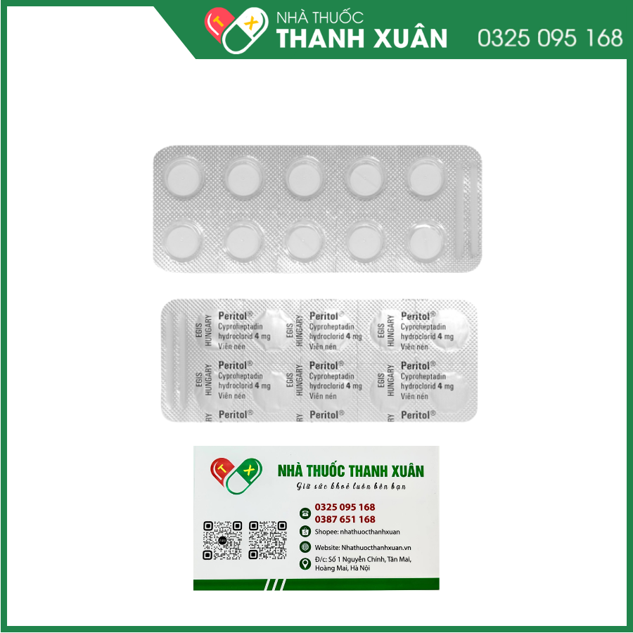 Peritol 4mg trị dị ứng, đau đầu (10 vỉ x 10 viên)
